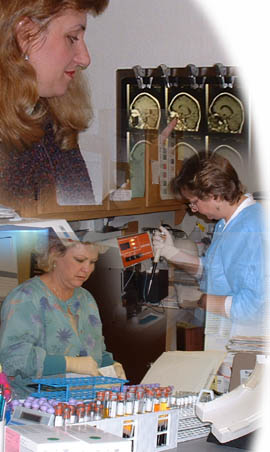 Dr. Pinto and staff in the on-site lab